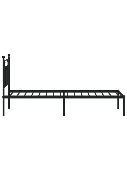 Gultas rāmis ar galvgali, melns metāls, 75x190 cm