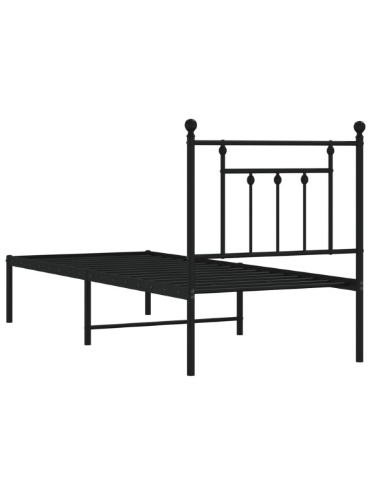 Gultas rāmis ar galvgali, melns metāls, 75x190 cm