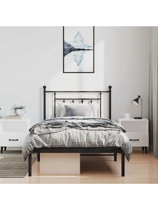 Gultas rāmis ar galvgali, melns metāls, 100x200 cm