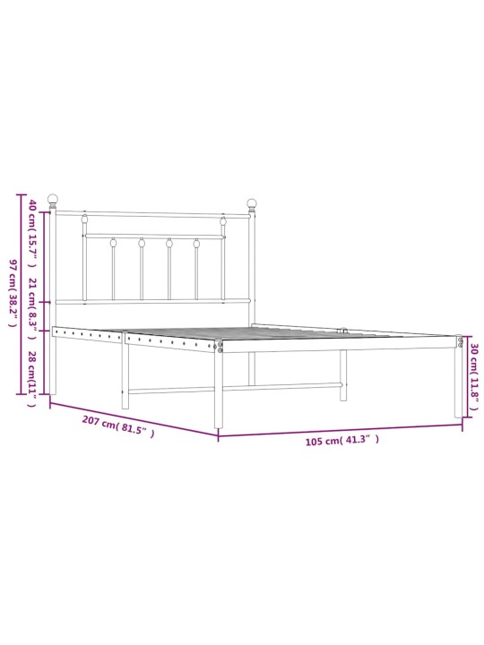 Gultas rāmis ar galvgali, melns metāls, 100x200 cm