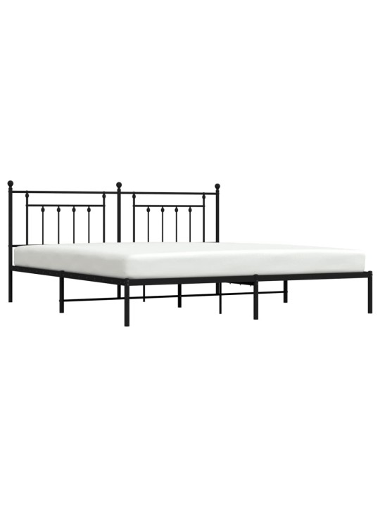 Gultas rāmis ar galvgali, melns metāls, 200x200 cm