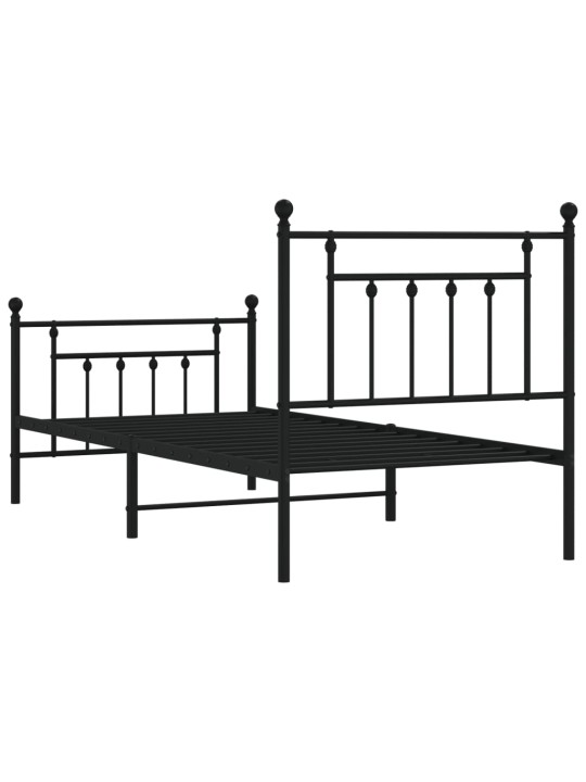 Gultas rāmis ar galvgali un kājgali, melns metāls, 90x200 cm