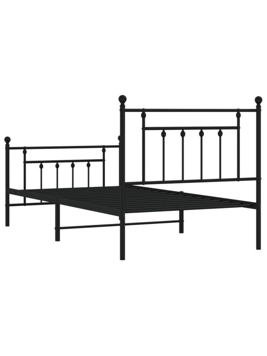 Gultas rāmis ar galvgali un kājgali, melns metāls, 100x190 cm