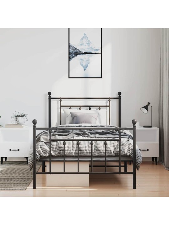 Gultas rāmis ar galvgali un kājgali, melns metāls, 100x200 cm