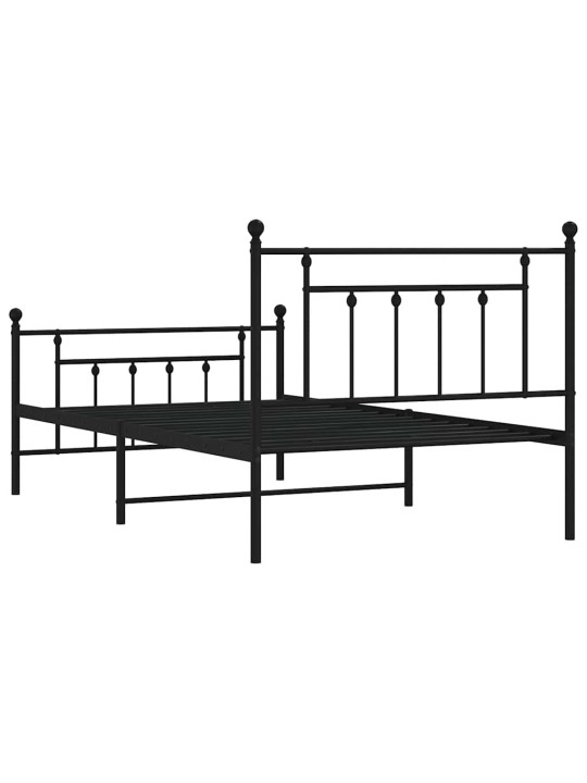 Gultas rāmis ar galvgali un kājgali, melns metāls, 100x200 cm