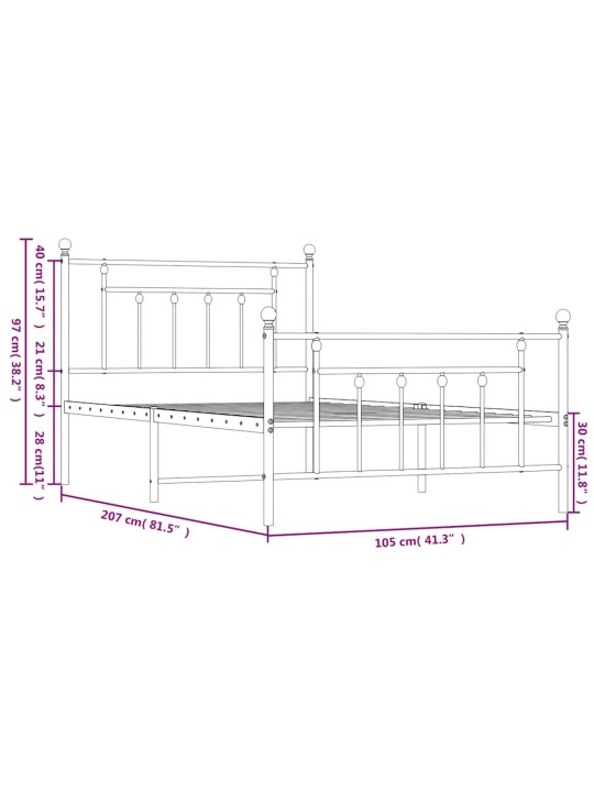 Gultas rāmis ar galvgali un kājgali, melns metāls, 100x200 cm