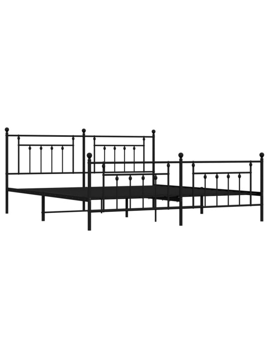 Gultas rāmis ar galvgali un kājgali, melns metāls, 200x200 cm
