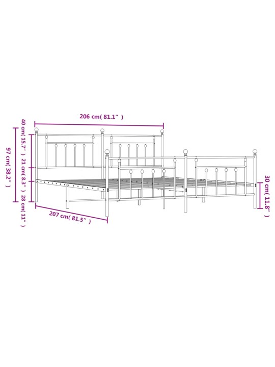 Gultas rāmis ar galvgali un kājgali, melns metāls, 200x200 cm