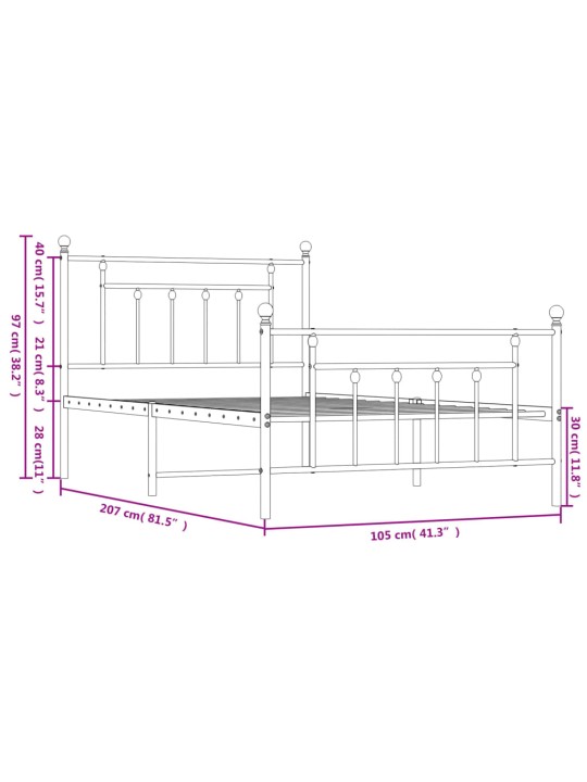 Gultas rāmis ar galvgali un kājgali, balts metāls, 100x200 cm