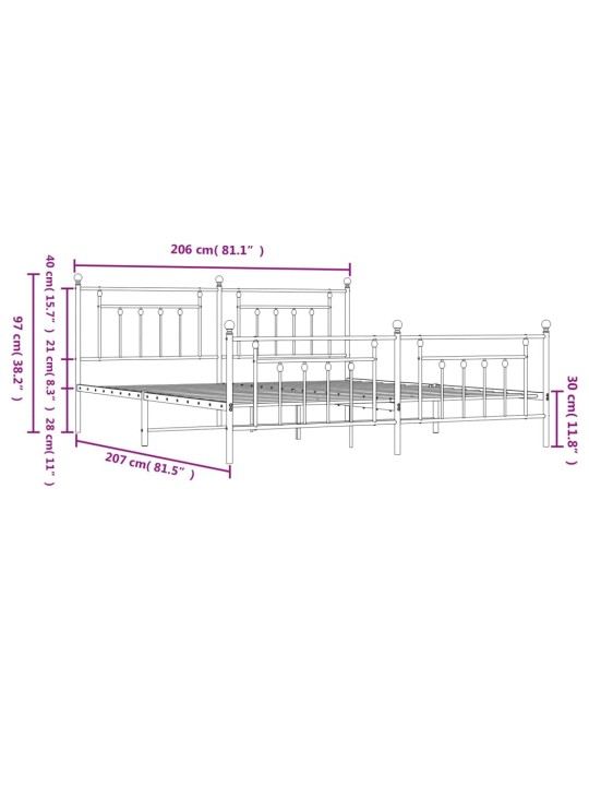 Gultas rāmis ar galvgali un kājgali, balts metāls, 200x200 cm