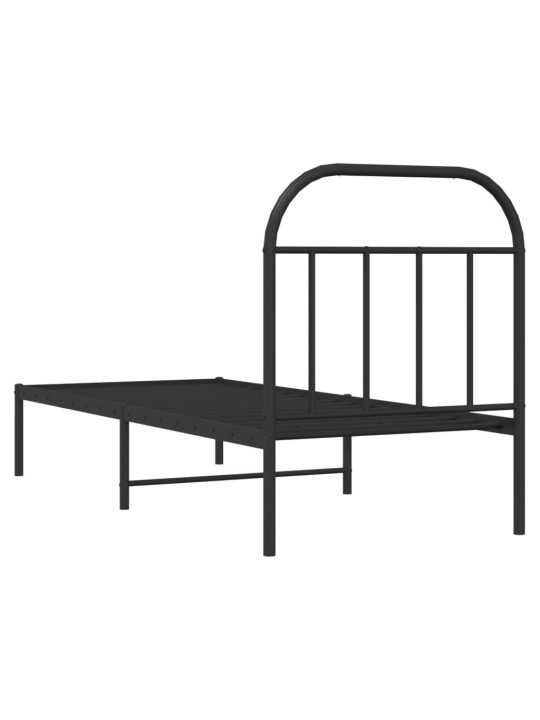 Gultas rāmis ar galvgali, melns metāls, 75x190 cm