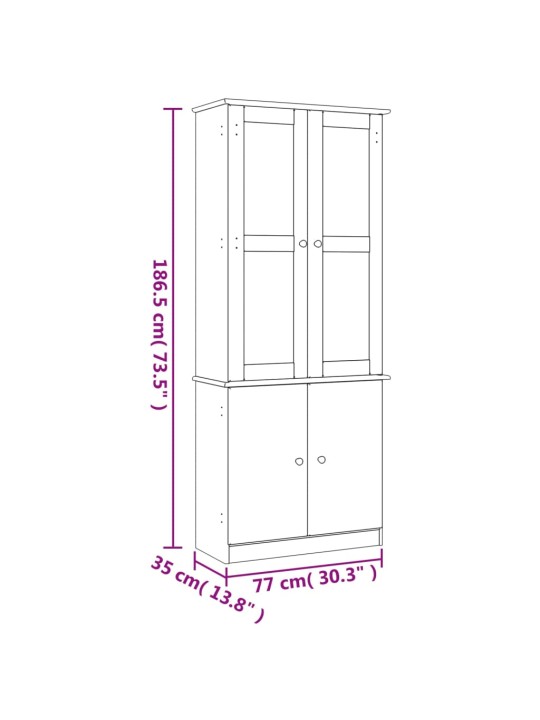 Skapis ar stikla durvīm alta, 77x35x186,5 cm, priede
