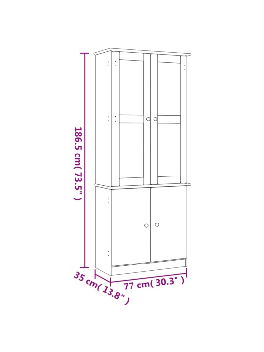 Skapis ar stikla durvīm alta, balts, 77x35x186,5 cm, priede