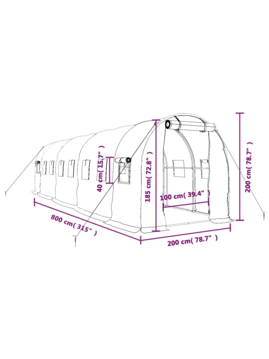 Siltumnīca ar tērauda rāmi, zaļa, 16 m², 8x2x2 m
