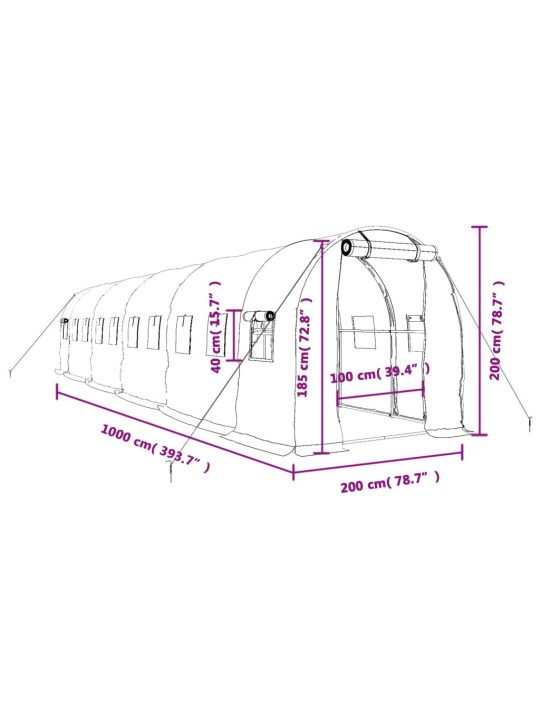 Siltumnīca ar tērauda rāmi, zaļa, 20 m², 10x2x2 m