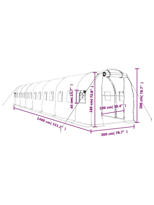 Siltumnīca ar tērauda rāmi, zaļa, 28 m², 14x2x2 m