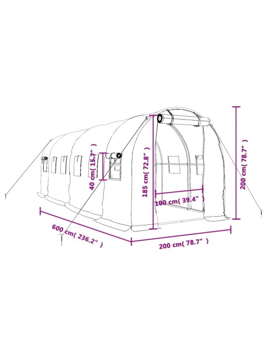 Siltumnīca ar tērauda rāmi, balta, 12 m² 6x2x2 m