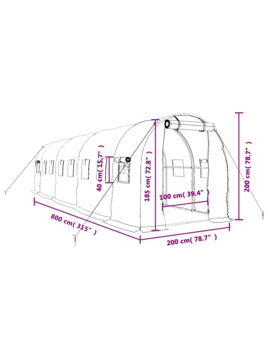 Siltumnīca ar tērauda rāmi, balta, 16 m², 8x2x2 m