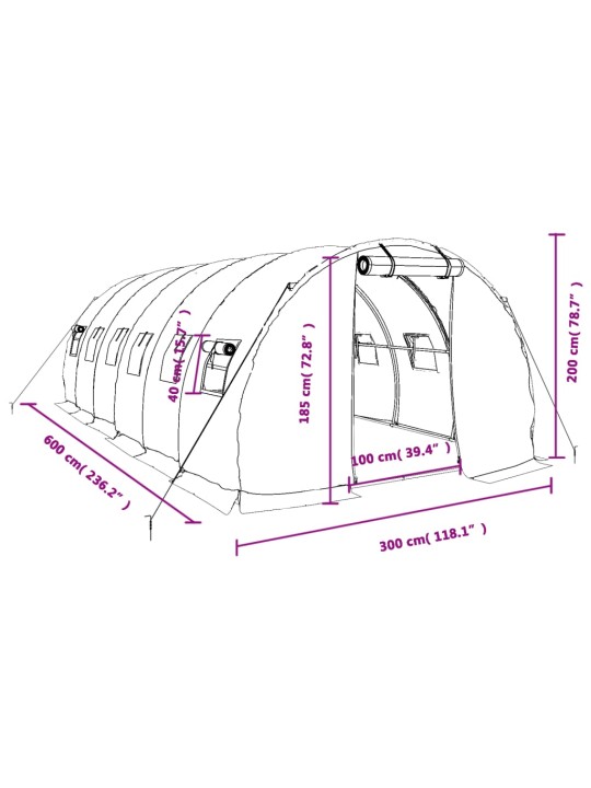 Siltumnīca ar tērauda rāmi, balta, 18 m², 6x3x2 m