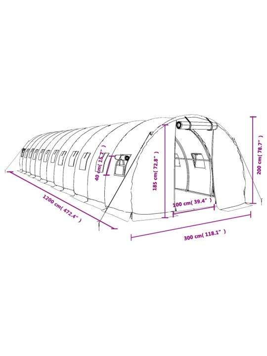 Siltumnīca ar tērauda rāmi, balta, 36 m², 12x3x2 m