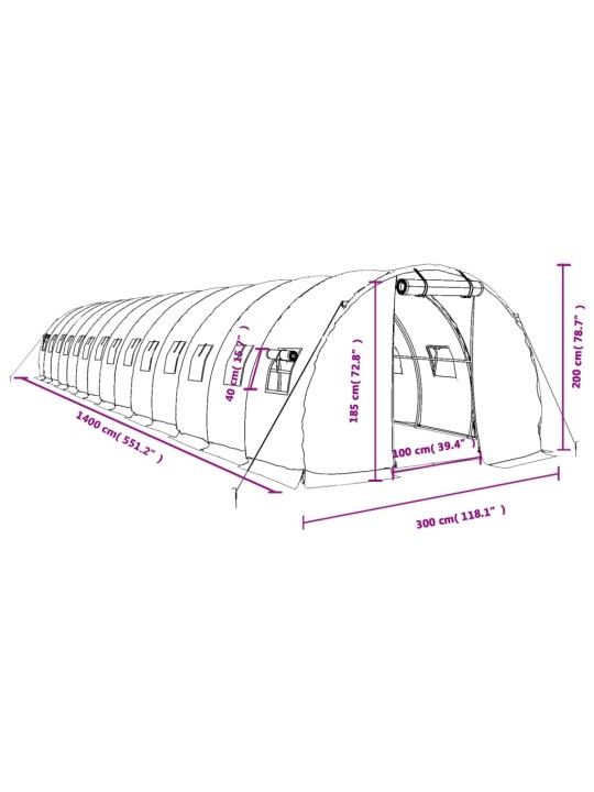 Siltumnīca ar tērauda rāmi, balta, 42 m², 14x3x2 m