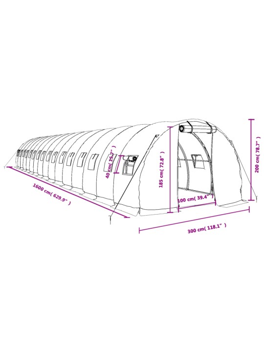 Siltumnīca ar tērauda rāmi, balta, 48 m², 16x3x2 m