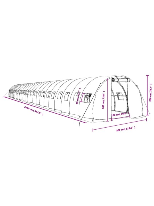 Siltumnīca ar tērauda rāmi, balta, 72 m², 24x3x2 m