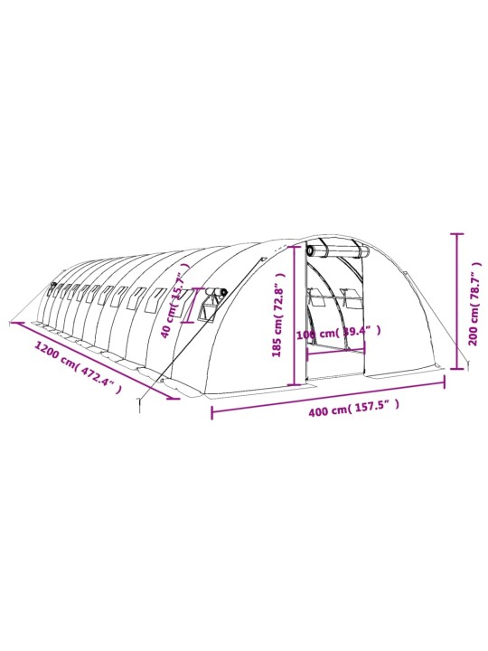 Siltumnīca ar tērauda rāmi, zaļa, 48 m², 12x4x2 m