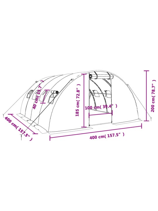 Siltumnīca ar tērauda rāmi, balta, 16 m², 4x4x2 m