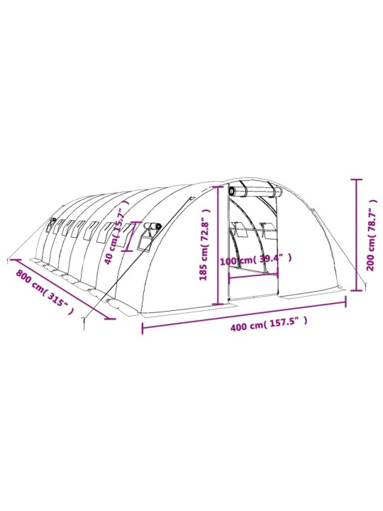 Siltumnīca ar tērauda rāmi, balta, 32 m², 8x4x2 m