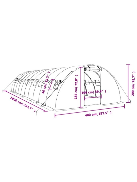 Siltumnīca ar tērauda rāmi, balta, 40 m², 10x4x2 m