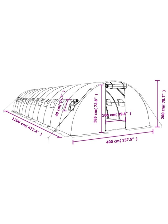 Siltumnīca ar tērauda rāmi, balta, 48 m², 12x4x2 m