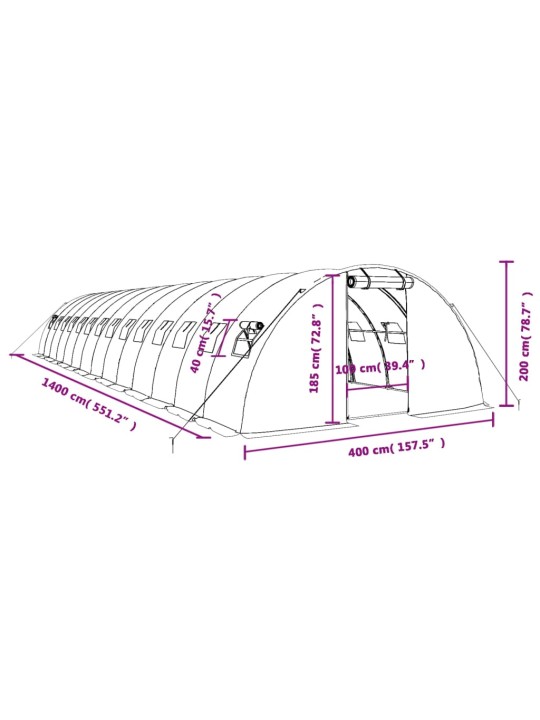 Siltumnīca ar tērauda rāmi, balta, 56 m², 14x4x2 m
