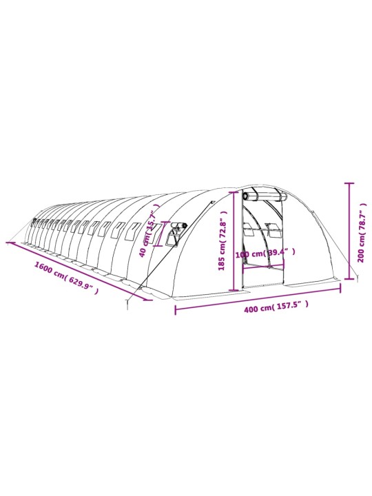 Siltumnīca ar tērauda rāmi, balta, 64 m², 16x4x2 m