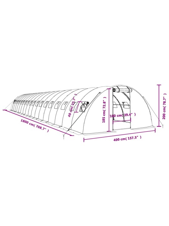 Siltumnīca ar tērauda rāmi, balta, 72 m², 18x4x2 m