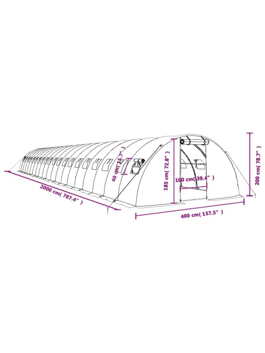 Siltumnīca ar tērauda rāmi, balta, 80 m², 20x4x2 m