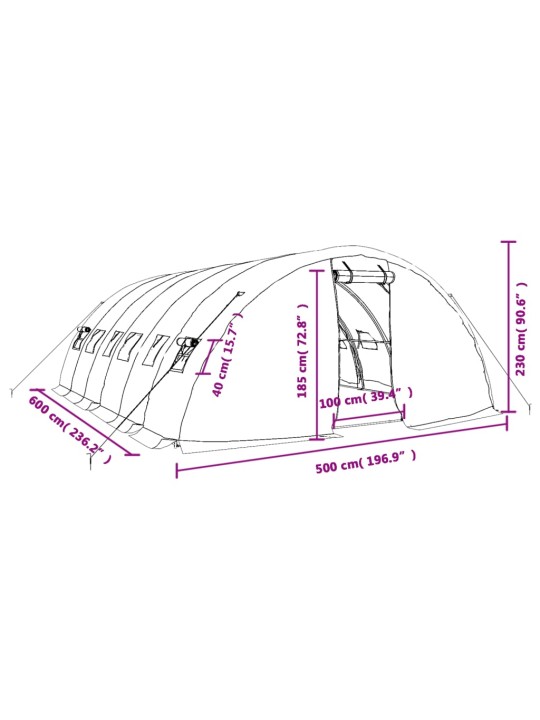 Siltumnīca ar tērauda rāmi, balta, 30 m², 6x5x2,3 m