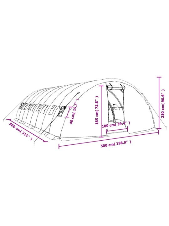 Siltumnīca ar tērauda rāmi, balta, 40 m², 8x5x2,3 m