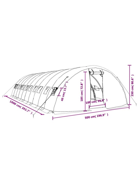 Siltumnīca ar tērauda rāmi, balta, 50 m², 10x5x2,3 m