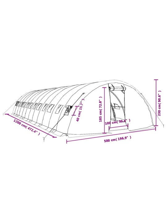 Siltumnīca ar tērauda rāmi, balta, 60 m², 12x5x2,3 m