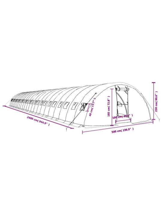 Siltumnīca ar tērauda rāmi, balta, 120 m², 24x5x2,3 m