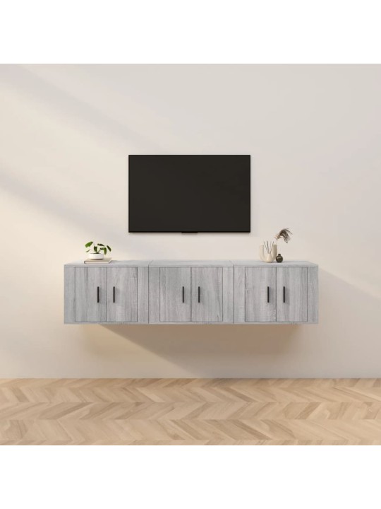 Sienas tv skapīši, 3 gab., pelēka ozolkoka, 57x34,5x40 cm