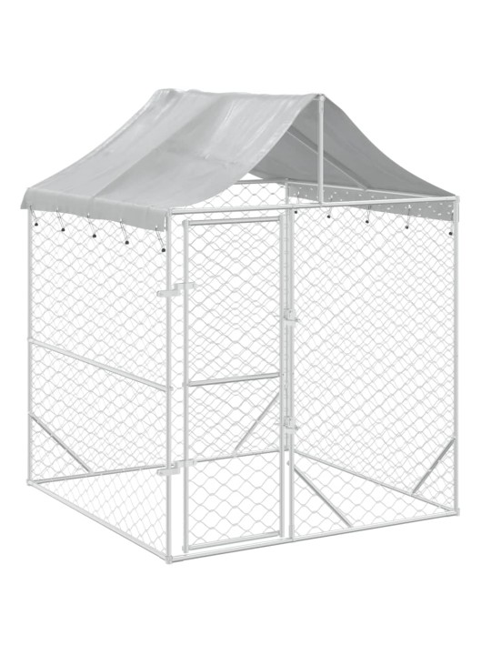 Suņu voljērs ar jumtu, sudraba krāsā, 2x2x2,5m, cinkots tērauds