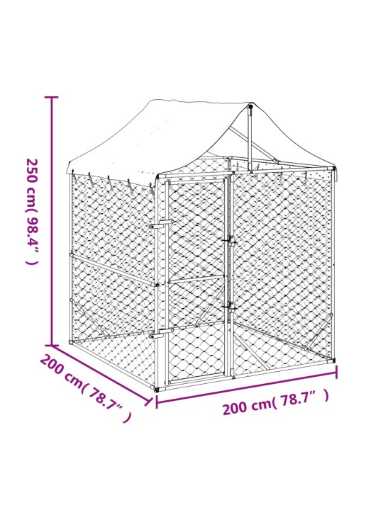 Suņu voljērs ar jumtu, sudraba krāsā, 2x2x2,5m, cinkots tērauds