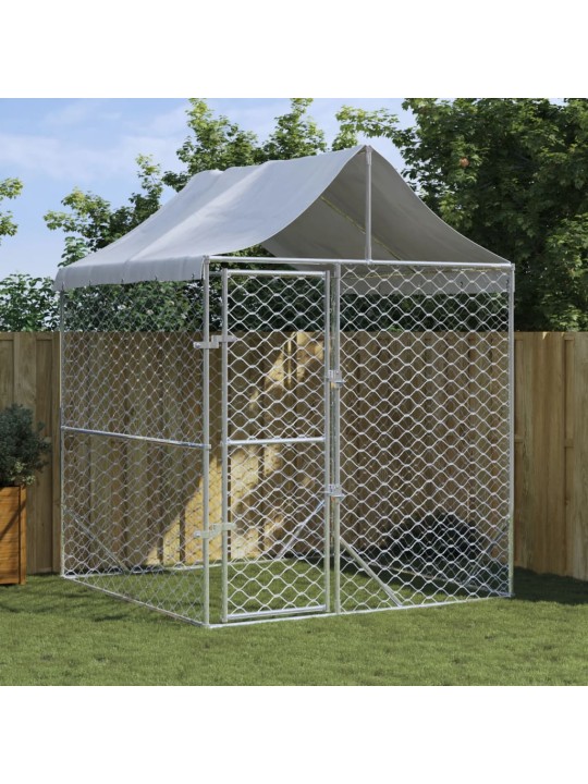 Suņu voljērs ar jumtu, sudraba krāsā, 2x2x2,5m, cinkots tērauds