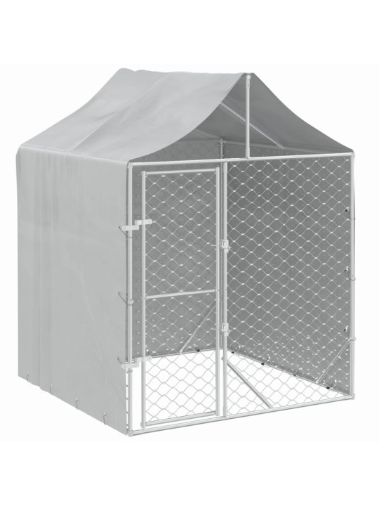 Suņu voljērs ar jumtu, sudraba krāsā, 2x2x2,5m, cinkots tērauds