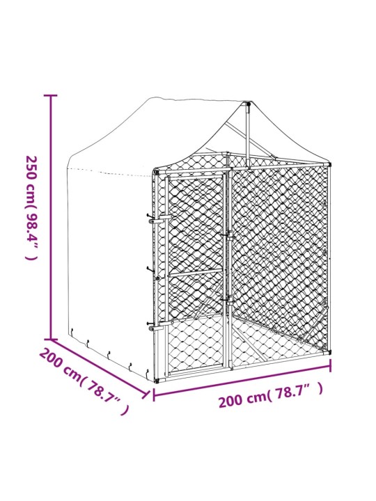 Suņu voljērs ar jumtu, sudraba krāsā, 2x2x2,5m, cinkots tērauds