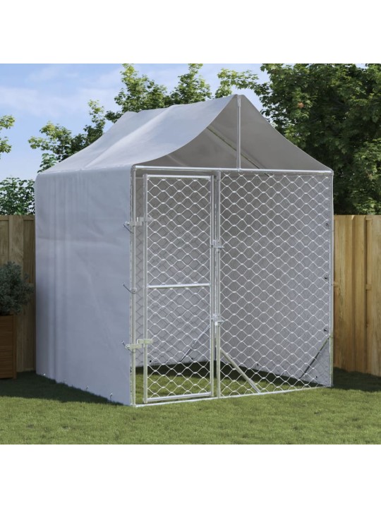 Suņu voljērs ar jumtu, sudraba krāsā, 2x2x2,5m, cinkots tērauds