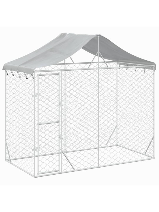 Suņu voljērs ar jumtu, sudrabains, 3x1,5x2,5 m, cinkots tērauds