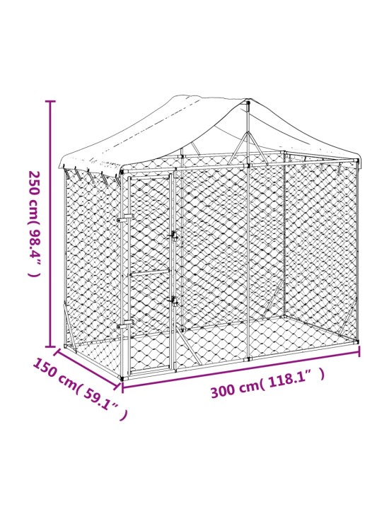 Suņu voljērs ar jumtu, sudrabains, 3x1,5x2,5 m, cinkots tērauds